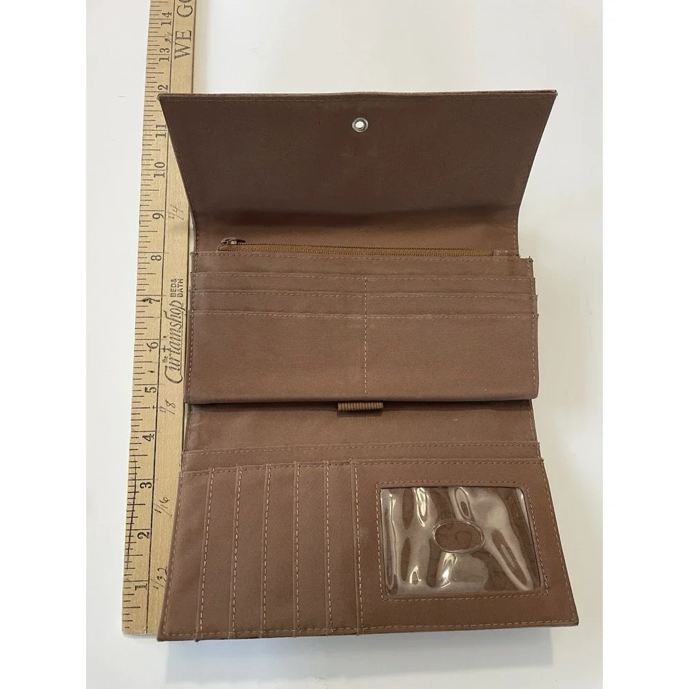 Liz Claiborne‎ Brown Clutch Wallet Snap Closure Checkbook Organizer Faux Leather